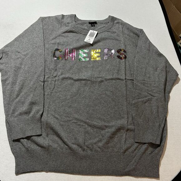 NWT Torrid Sequined "CHEERS" Sweater, 3XL, Gray Pullover, Cotton, Holidays - Picture 1 of 7
